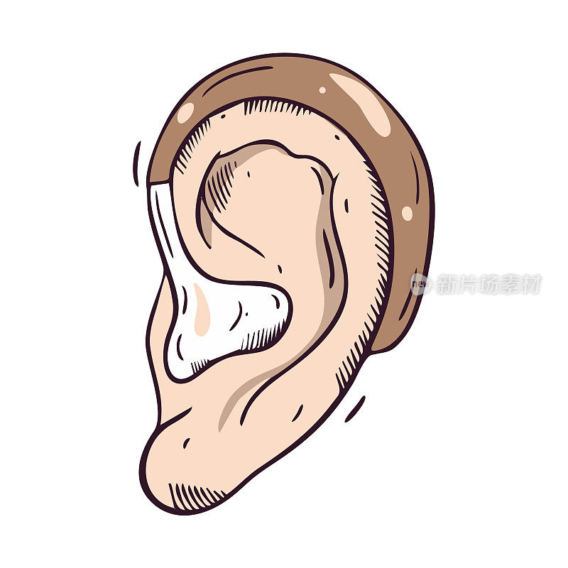 Ear Hearing Aid hand drawn vector illustration. Isolated on white background.